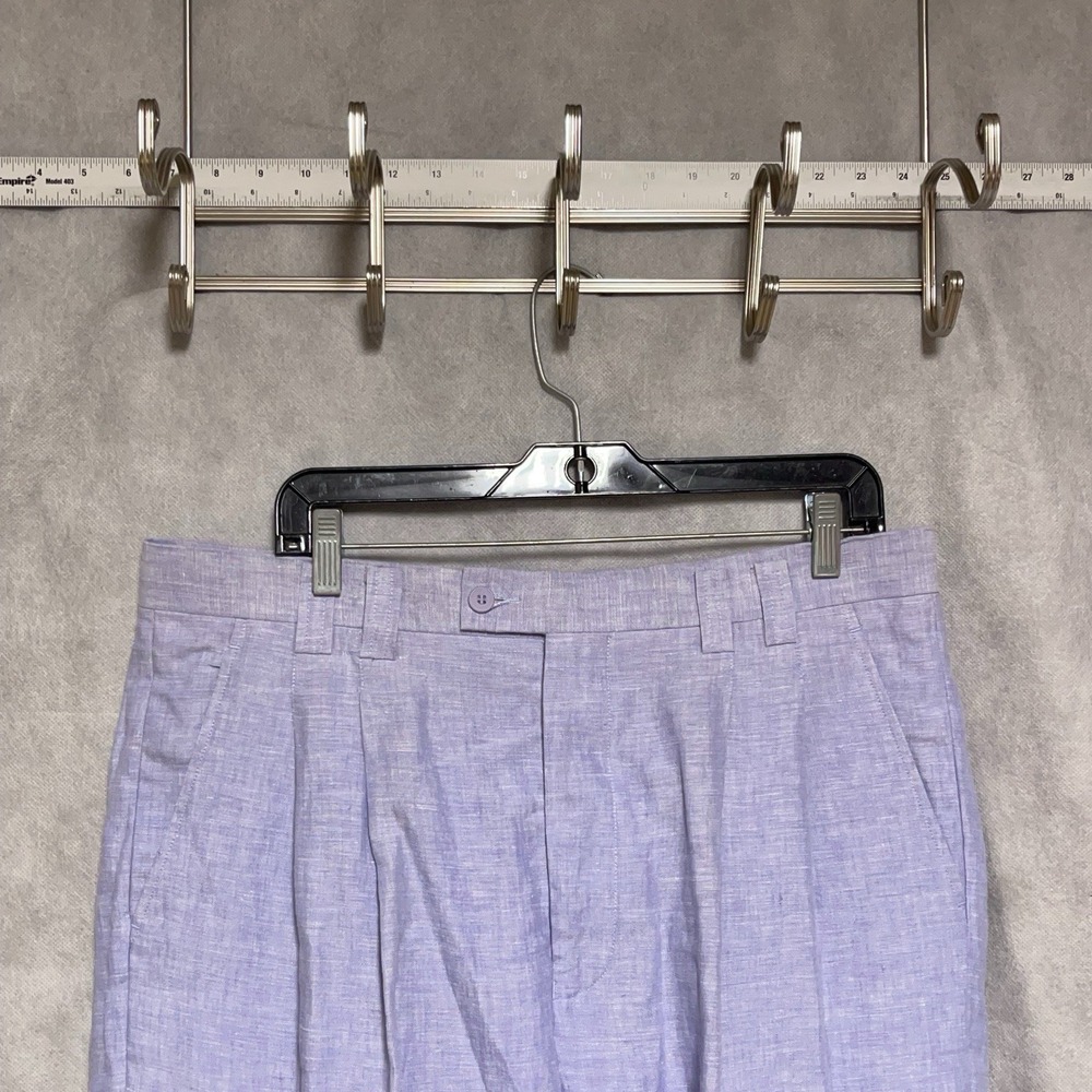 Men Linen Pants 36X39 Lavender Baggy Linen Wide Leg Hopsack Pleat Cuffs Lorenier